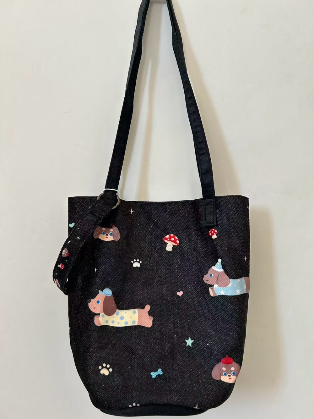 Cute Black Dog Print Tote Bag